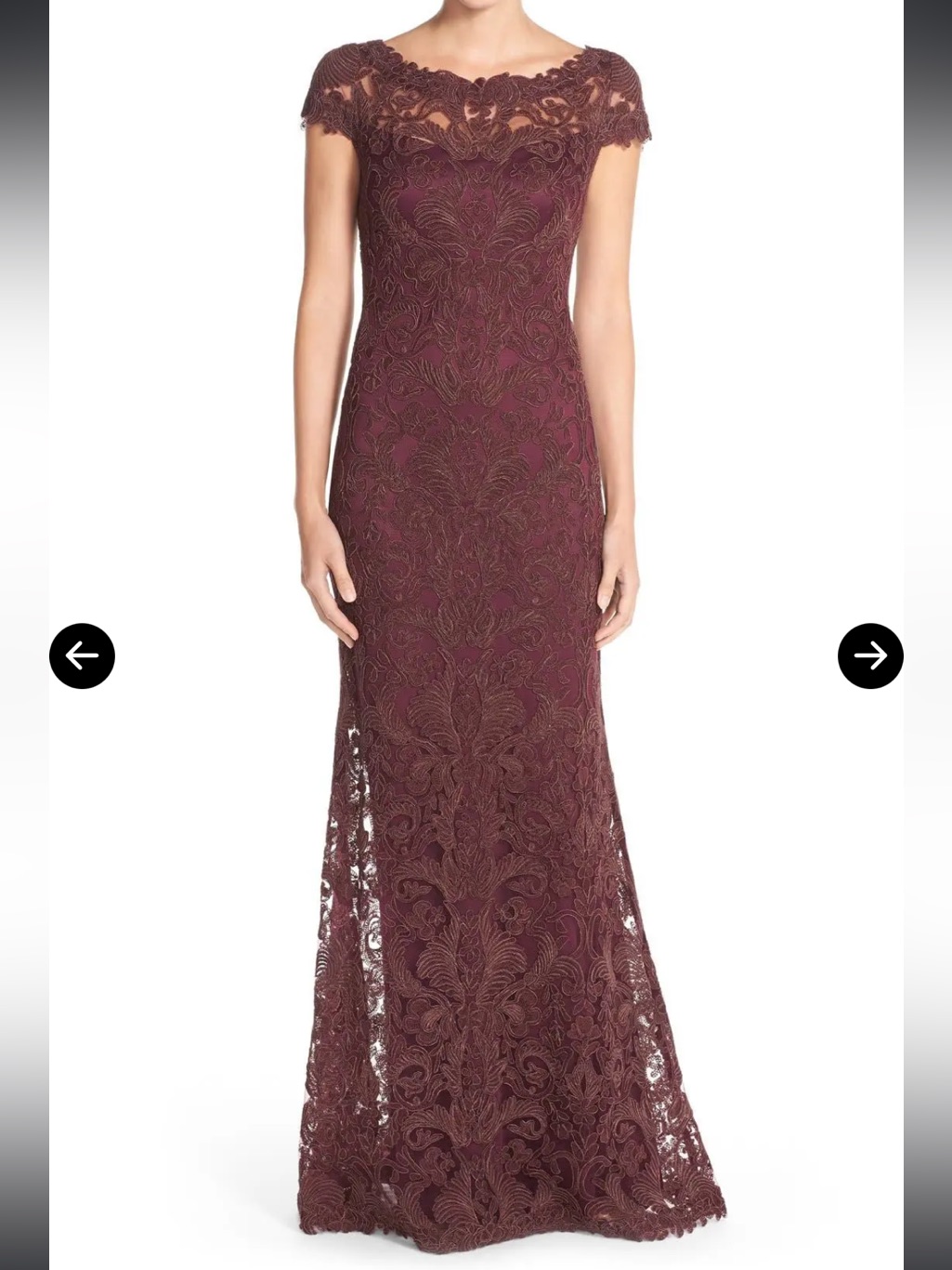 Tadashi Shoji Eggplant Burgundy Lace Maxi Gown